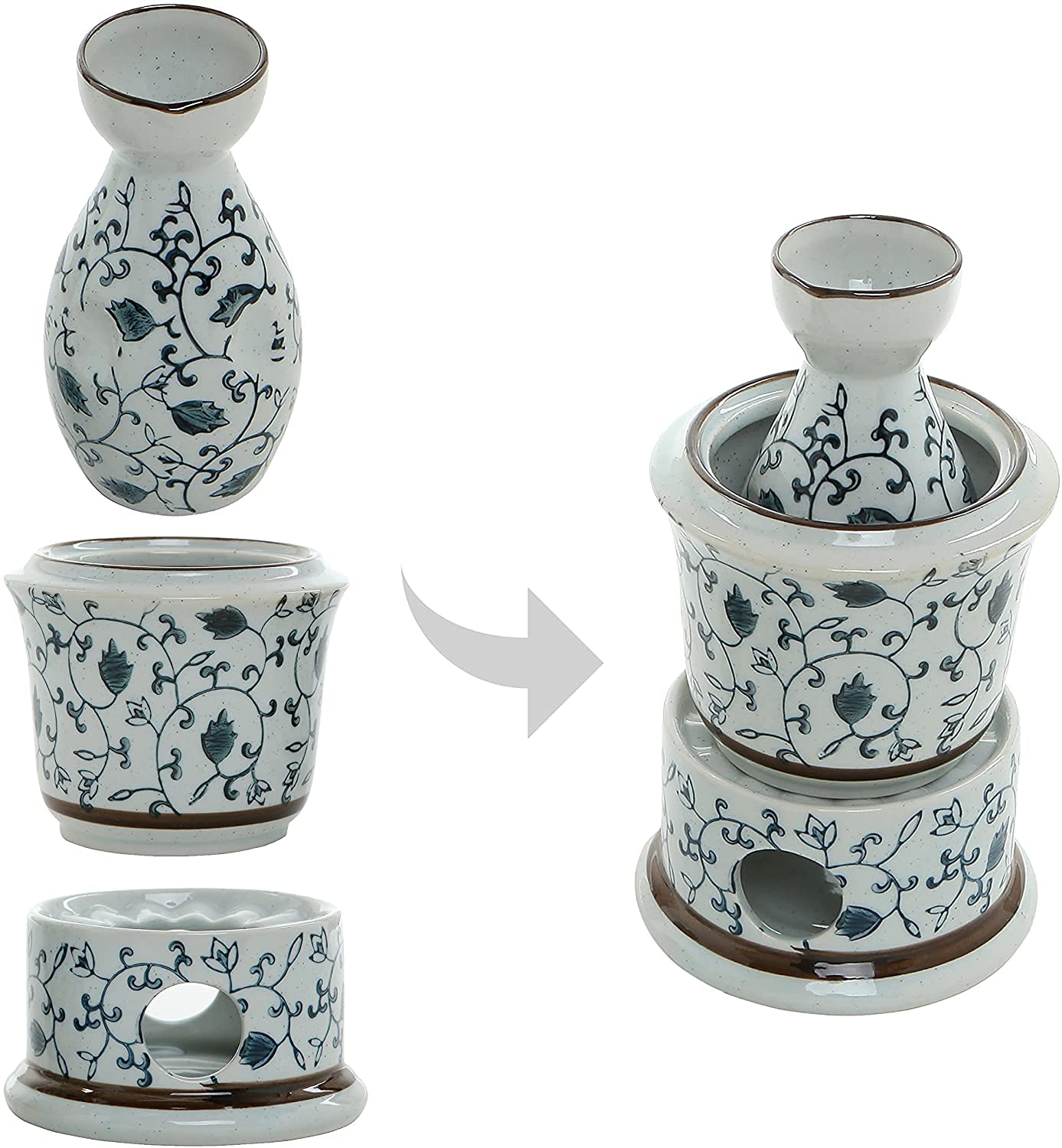 ODYO Tasse à saké Traditionnelle, Verres à vin en céramique, Ensemble de 4 Verres à saké Japonais à Fleurs Bleues en céramique exquise, Bol Plus Chaud (Couleur : Bleu) (Color : White)