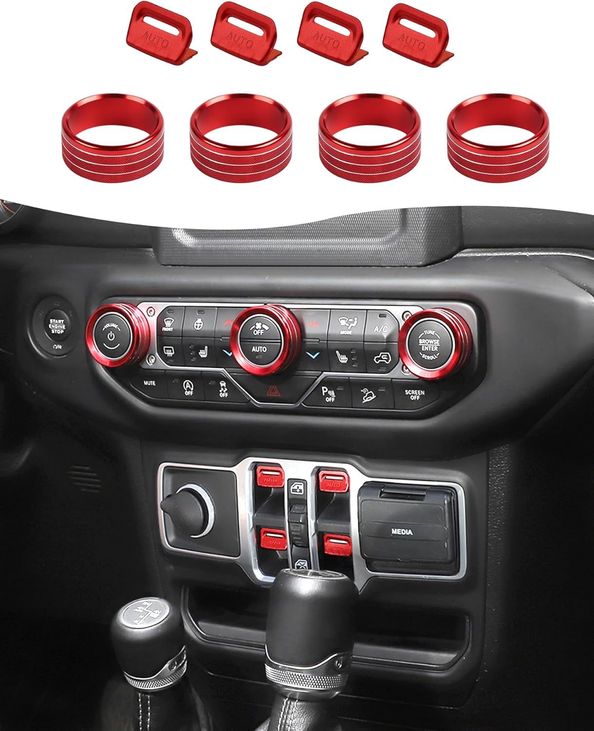 Hoolcar Window Switch Button Cover Volume Radio Air Conditioner Headlight Switch Knob Cover Compatible with Jeep Wrangler JL JLU 2018-2025 & Gladiator JT Accessories, Green