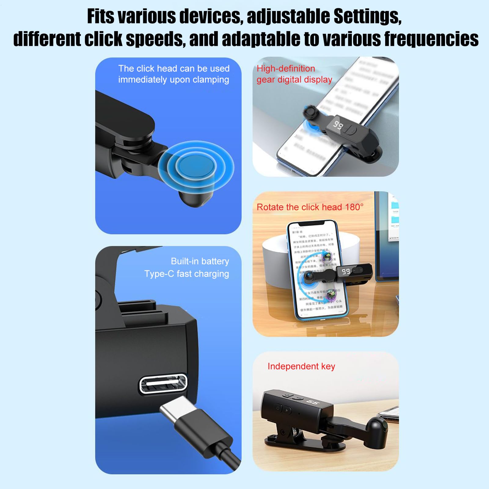 Clicker automatico per smartphone | Velocità regolabile del telefono Tapper - Dispositivo wireless veloce per movimento Tap Press Scrolling Game Play Video Live Broadcast Shopping