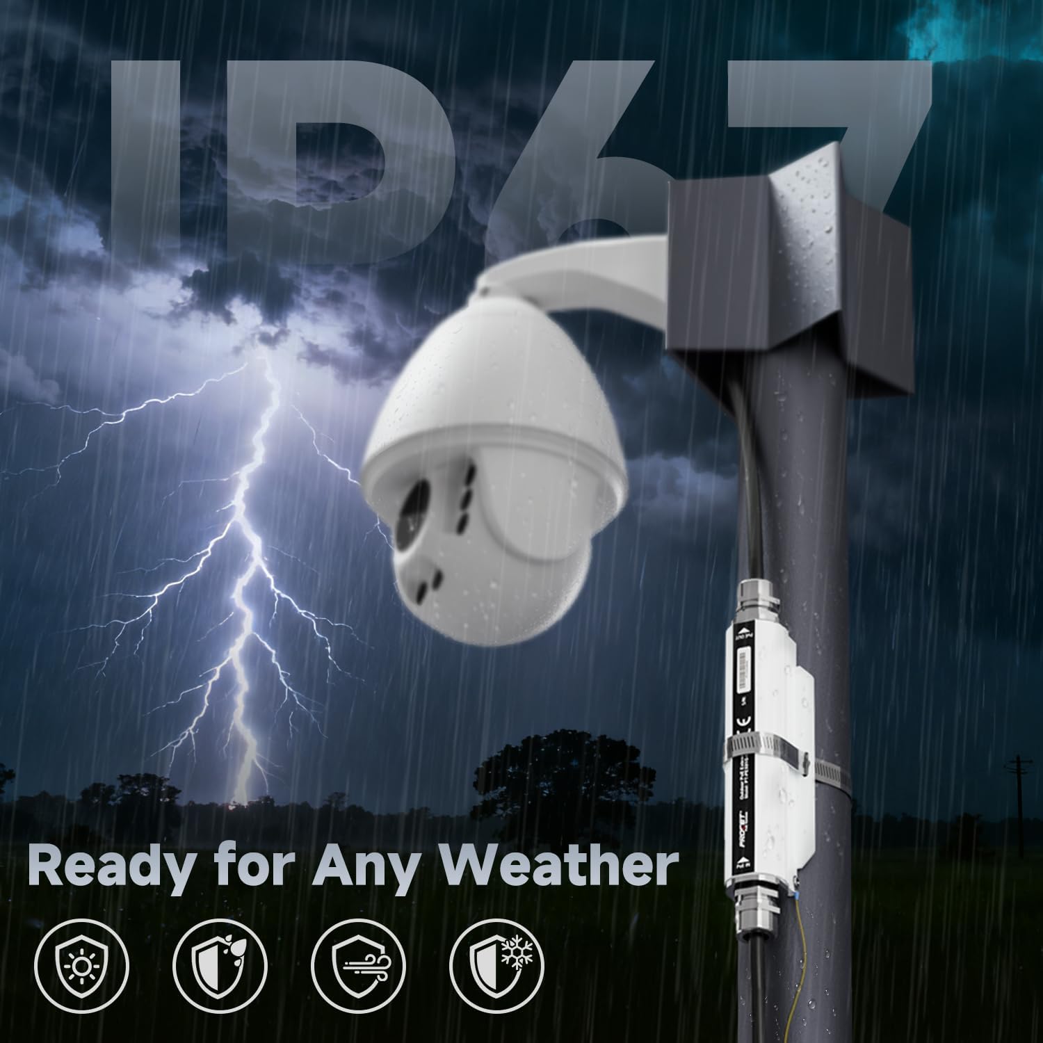 PROCET Ethernet Surge Protector 10 Gbps Outdoor - 20KV Industrial Lightning Arrestor for -40°F to 149°F, IP67 Rated, 100Wmax PoE++ RJ45 Surge Protector, Gas Discharge Tube（GDT）, PT-PR01B-10G-OT