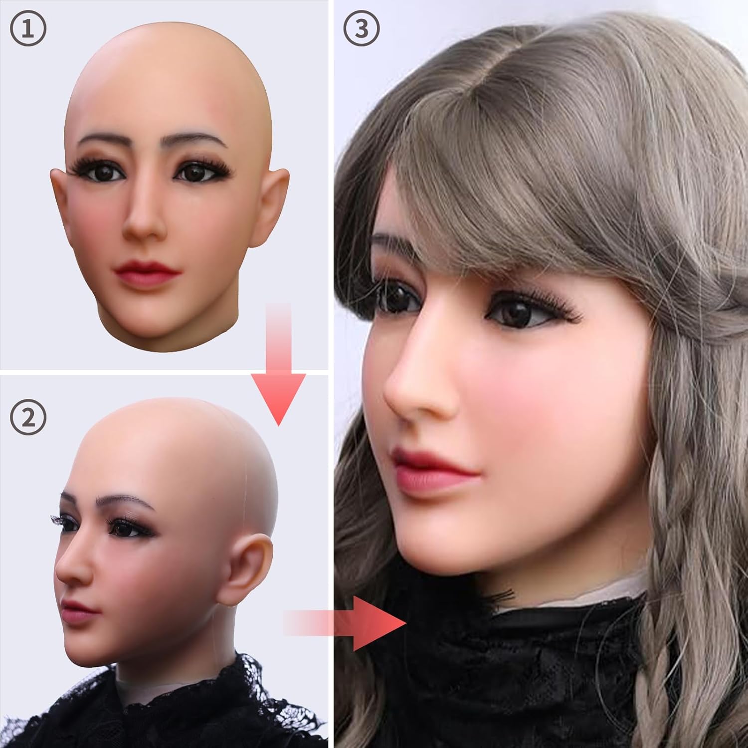 Silicone Female Mask Realistic Face with Makeup for Crossdressing Cosplay Drag Queen - Image 5