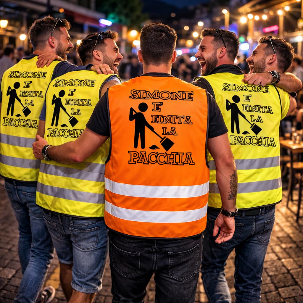 D&Vlab Kit Pacchetto Gilet per Addio al Celibato Gadget Divertente Personalizzabile per Amici e Sposo Costume Scherzi Festa Matrimonio ''PACCHIA FINITA''