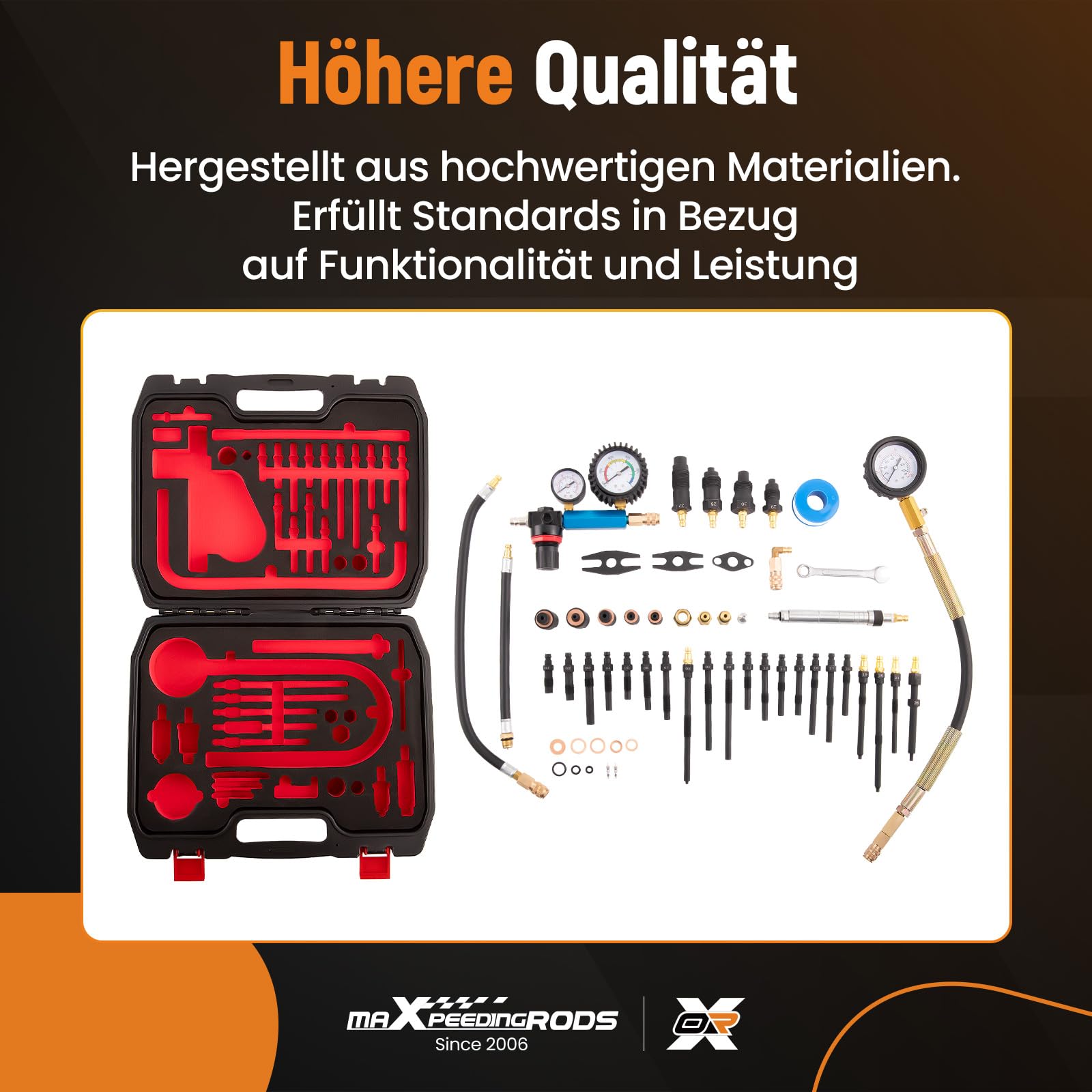 maXpeedingrods Testeur de compression 46pièces pour moteurs à essence 50Bar | et diesel pour voitures et camions, Testeur de perte de pression avec moteurs diesel et essence, 50 bar M10 M.12 M14 M.18