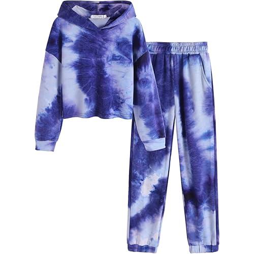 Flypigs Girls 2 Piece Outfits Tie Dye Tracksuits Pullover Sweatshirts and Sweatpants with Pockets Casual Sweatsuits Sets