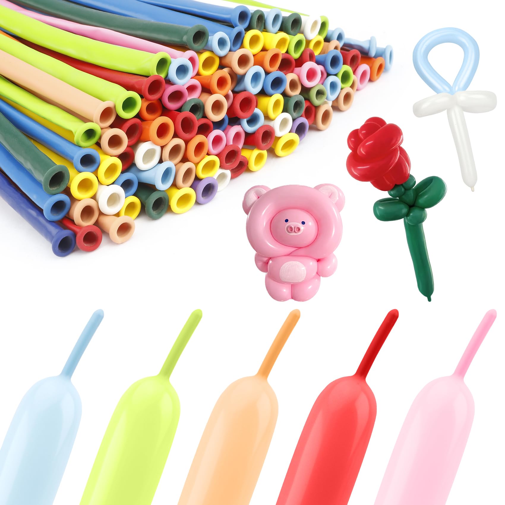 Party Animal 260 Long Balloons for Arch, Pastel & Assorted Colors, Twisting Balloons