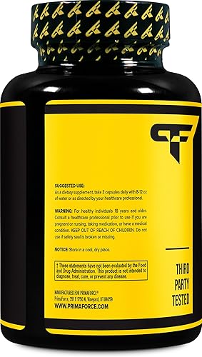 Miniatura 3 de Primaforce Potenciador de óxido nítrico (2,250 mg, 120 cápsulas)  40 porciones de nuestra mezcla de refuerzo de óxido nítrico para pre-entrenamiento
