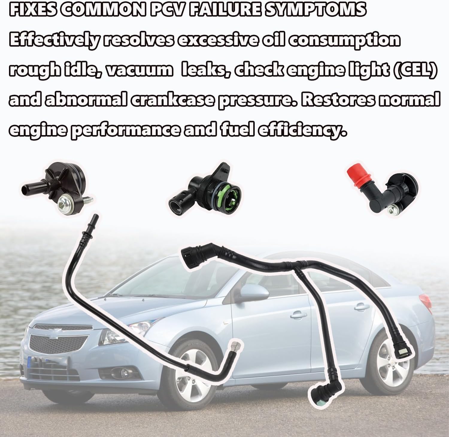 5PCS PCV Valve & Tube Repair Kit, Compatible with Chevrolet Cruze 1.4L 2016-2019/Trax 1.4L 2019/Malibu 1.5L 2016-2024 4-Cylinder, Replace OE 12640659 12637666 12673862 12665644 12685407
