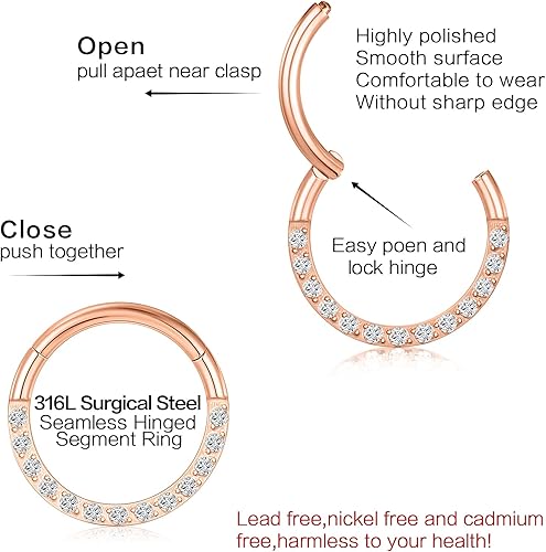 Miniatura 3 de ZUOPOEKI Aros de nariz para mujeres y hombres, aretes de aro de caracola, plata y oro, 0.66 oz y 0.64 oz de acero quirúrgico, tragus, fosa nasal,