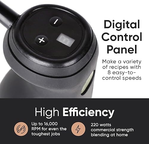 Miniatura 3 de Batidora de inmersión de mano de 220 W, acero inoxidable de 7 pulgadas con 8 velocidades, 110 V + cobertura de 1 año y soporte de chef profesional