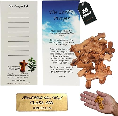 Holy Land Market cruz de mano de madera de olivo con bolsa de regalo de terciopelo, de Belén Holy Land Market cruz de mano de madera de olivo con bolsa de regalo de terciopelo, de Belén