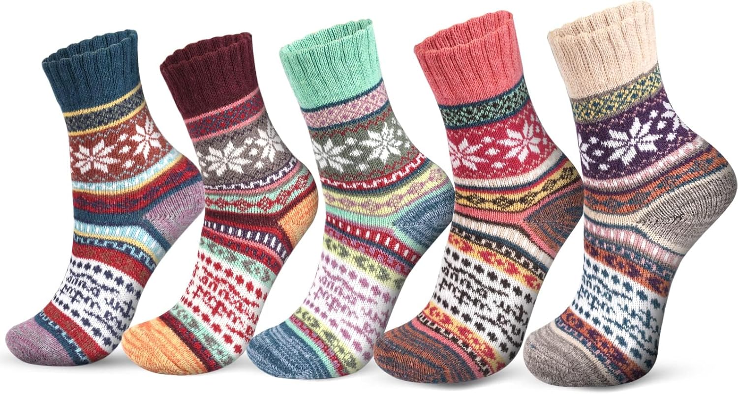 5 Pairs Women's Nordic Thermal Socks, Ladies Nordic Style Socks