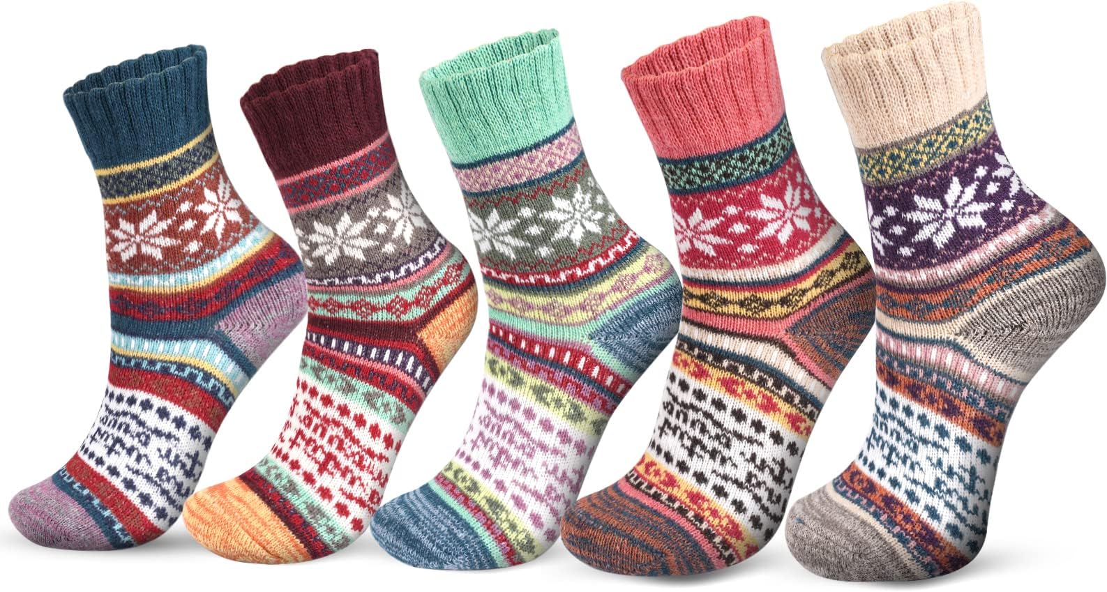 5 Pairs Women's Nordic Thermal Socks, Ladies Nordic Style Socks - Stocking Fillers, Christmas Presents for Her - Xmas Winter Warm Bed Socks