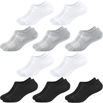 No Show Cotton Socks for Girls and Boys - Low Cut, Breathable, Non-Slip Short Socks for Kids - 5/10 Pairs