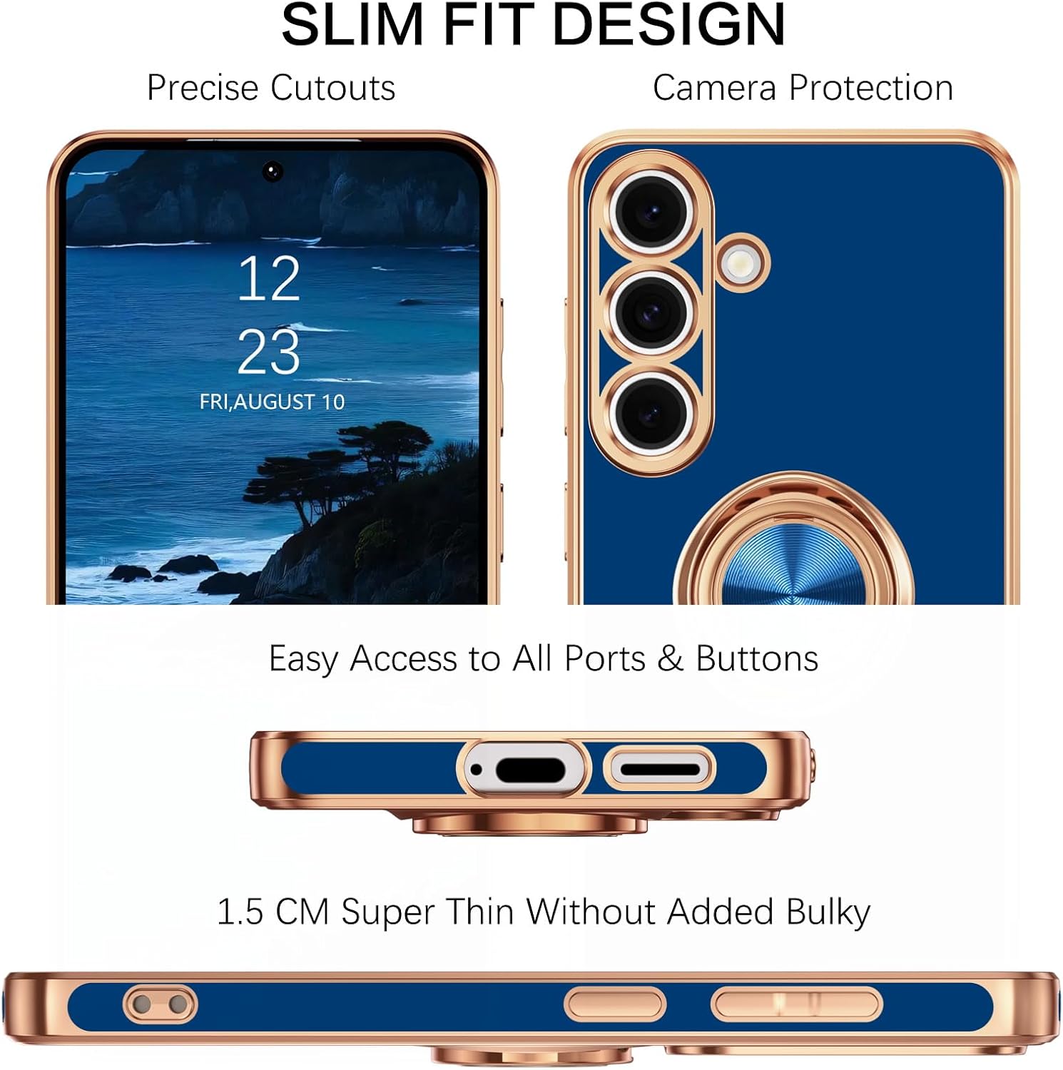 Telaso for Samsung Galaxy S25 Case, 360° Rotation Kickstand Ring Holder Plating Edge Soft Rubber TPU Bumper Slim Flexible Shockproof Protective Phone Case Cover for Samsung S25 2025,Sapphire Blue - Image 7