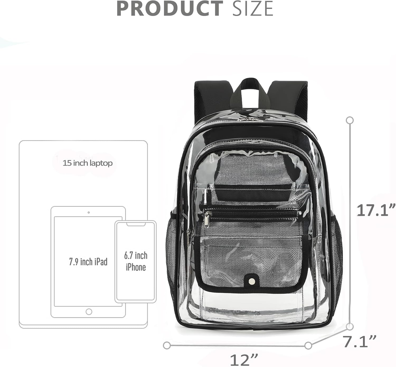 Clear Backpack for Girls Boys Women Men, Heavy Duty Transparent PVC Bookbag for School College Work See Through Backpack,Black - Image 3