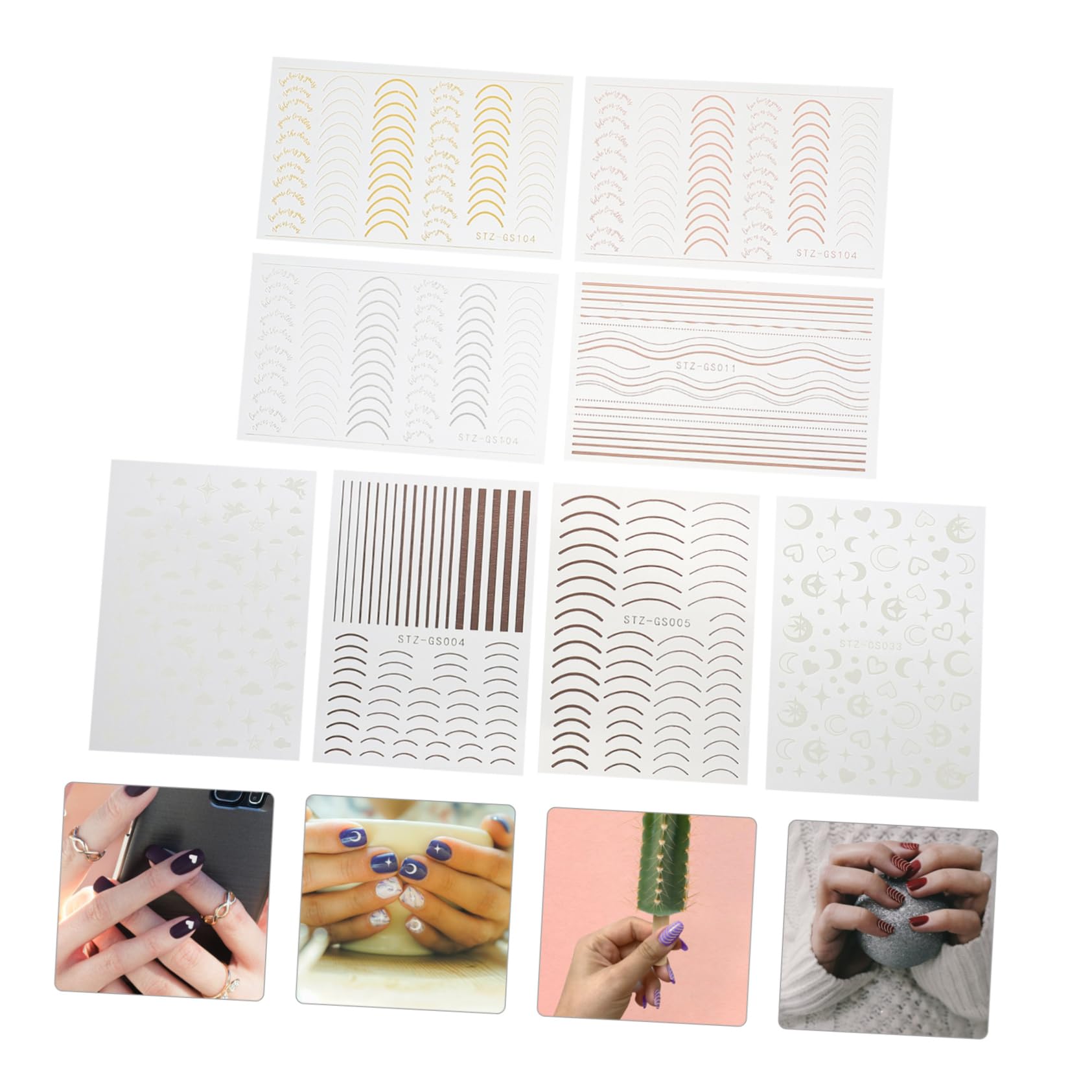 PACKOVE 5 Set Adesivi Decorativi Per Unghie Nail Art Stickers Adesivi Per Manicure Facili Applicare Per Unghie Naturali E Adatti Per Domestico E 8 Fogli*5