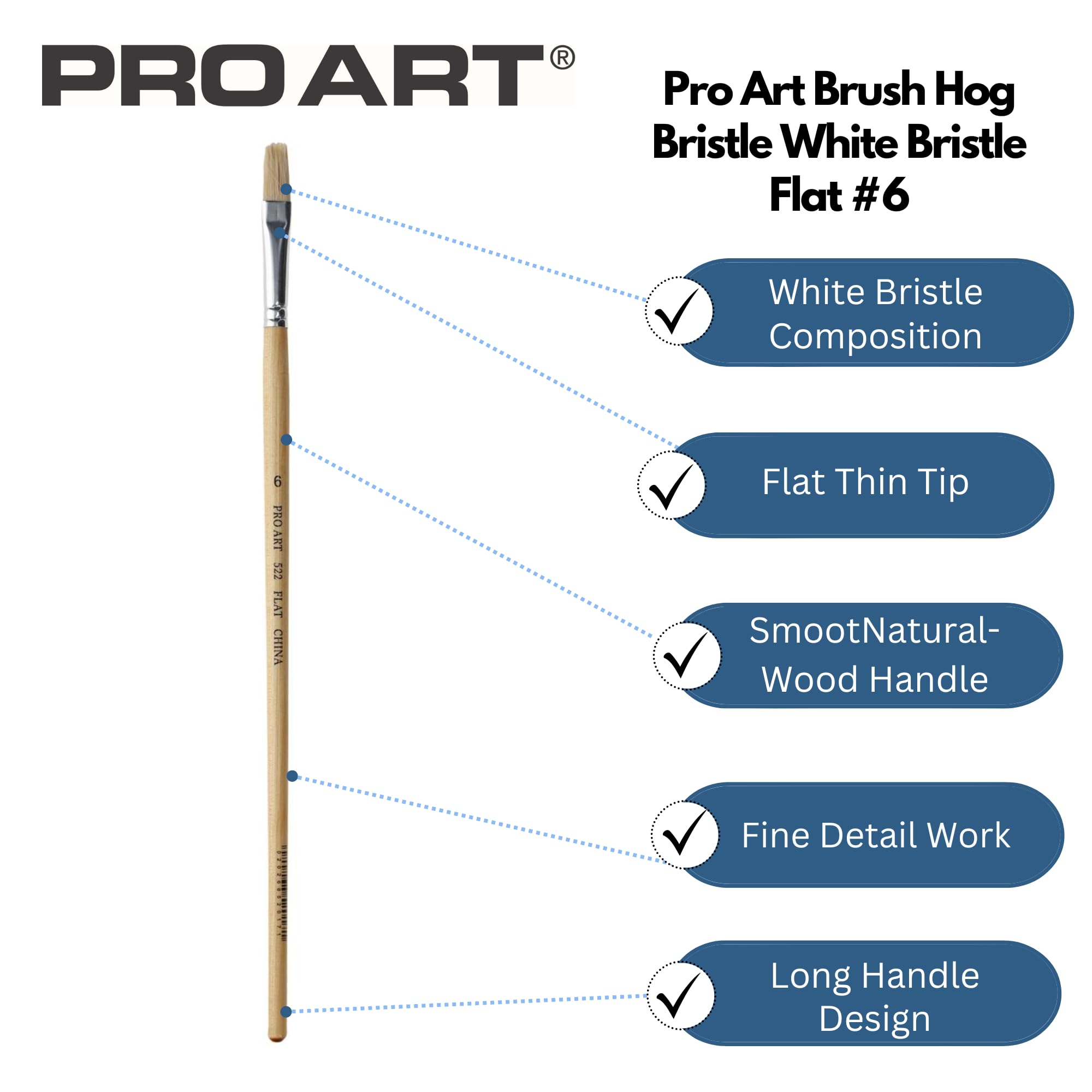 Pro Art Pinceau Brosse White Bristle Flat #6