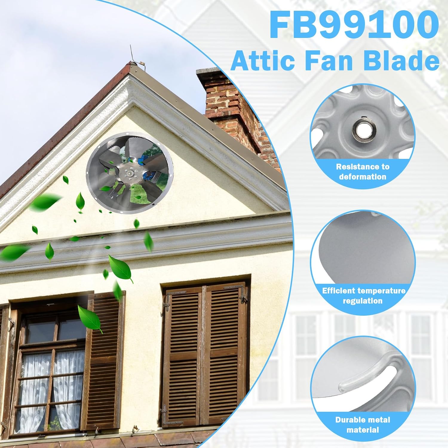 FB99100 Attic Fan Blade Propeller 12" 32 Degree 5 Blade for 1/2" Shaft Installation Clockwise from The Hub Side
