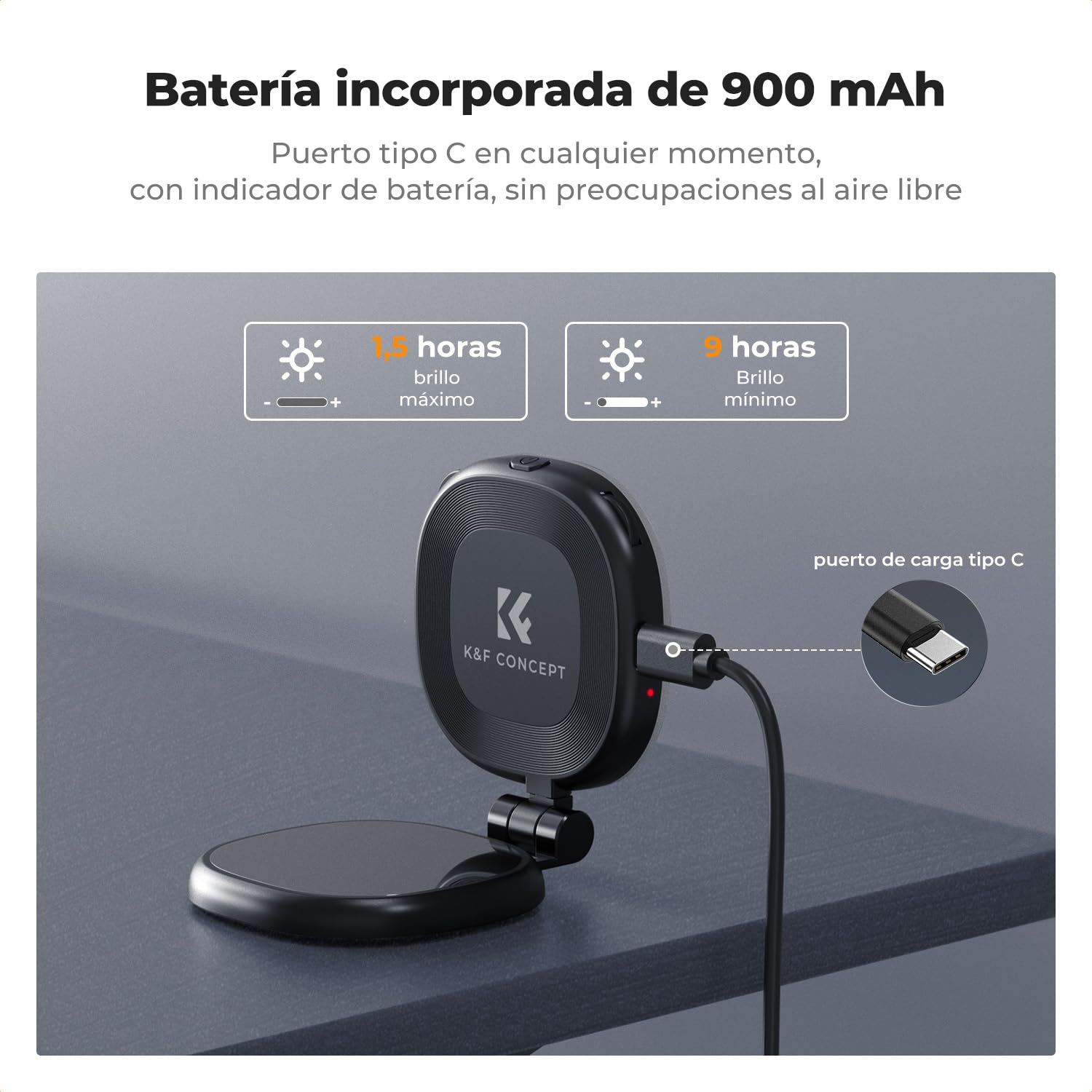 K&F CONCEPT Luz magnética para Selfies con Espejo, Anillo de teléfono móvil de 900 mah Compatible con iPhone Magsafe, luz de Relleno de Anillo de Selfie LED de 360 ° para Selfies, 673lux, Negro