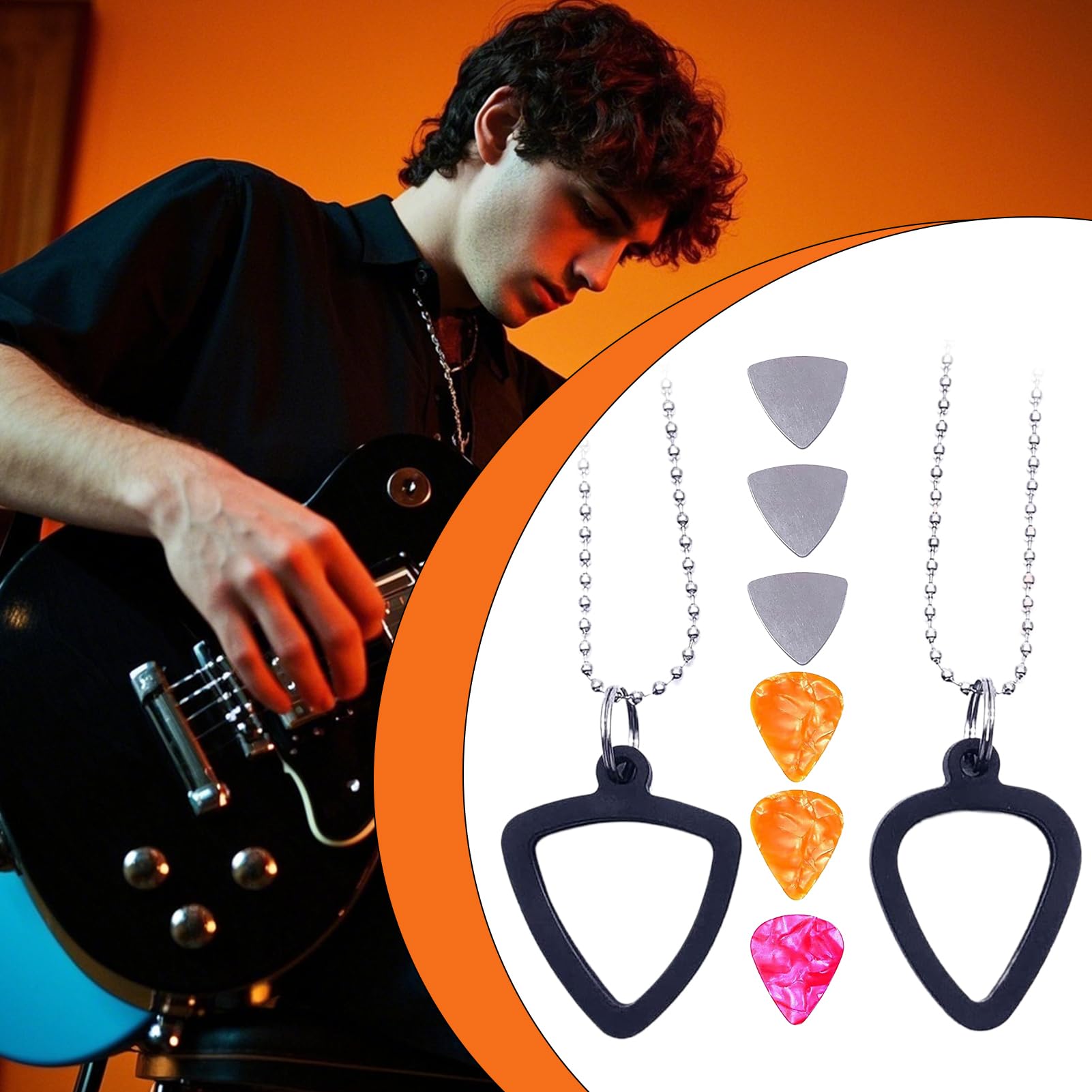Guitar Pick Necklace Holder, Electric Bass Picks, 27.56 Inches, Adjustable Pendant Cord, Lightweight Storage Charm, Music Accessory for Playing Convenience, Concert or Practice Use