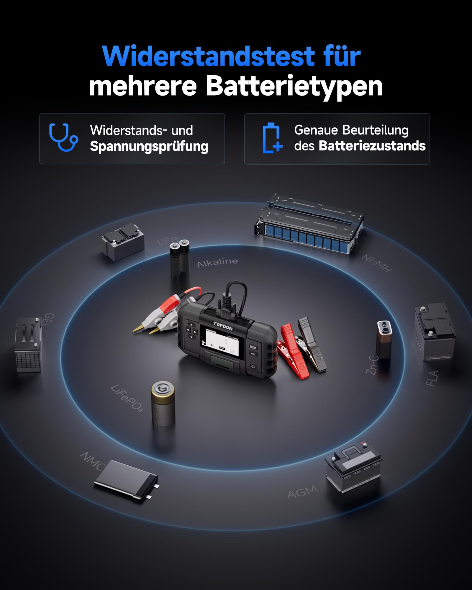 TOPDON Batterietester kfz BT600 Plus, Autobatterie Tester für 6V/12V/24V | 12V/24V Start-, Lade- und Systemtests, Widerstands- und Sequenztests, 3,5" Display mit integriertem Akku und Drucker