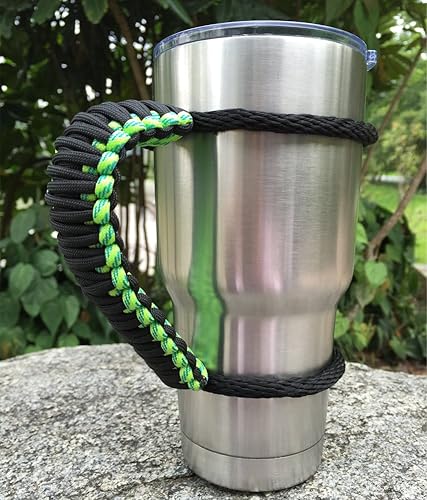 MOCE Mango de paracaídas hecho a mano para vaso YetiRticOzark Trail Rambler de 30 onzas. VerdeNegro