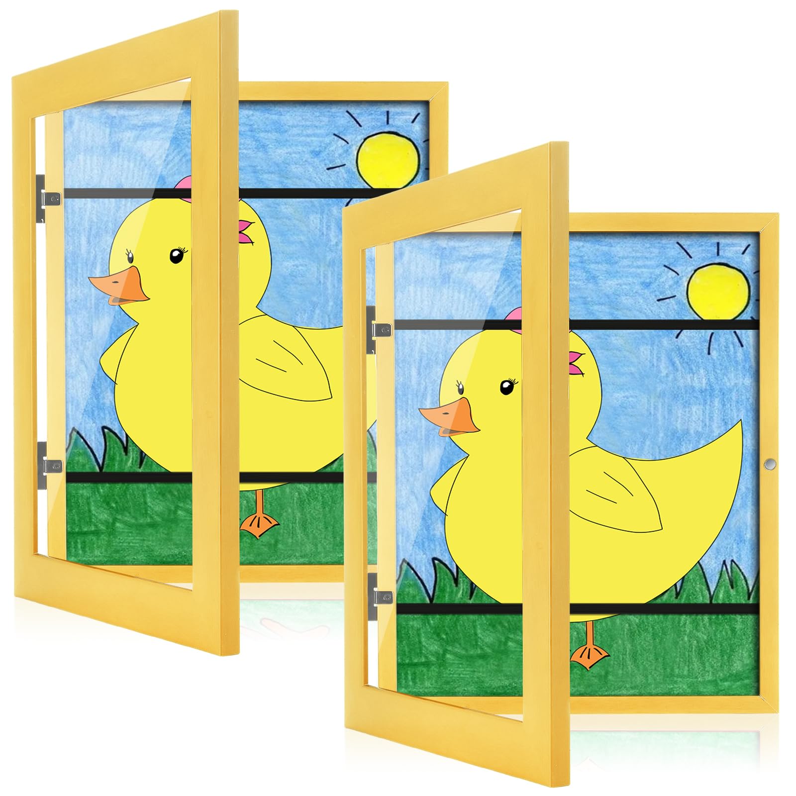 [2-Pack] Kids Art Frames, 8.5x11 Front Opening Kids Artwork Frames Changeable, Milk Yellow Artwork Display Storage Frame for Wall, Holds 50 Pcs, for 3D Picture, Crafts, Children Drawing, Hanging Art,