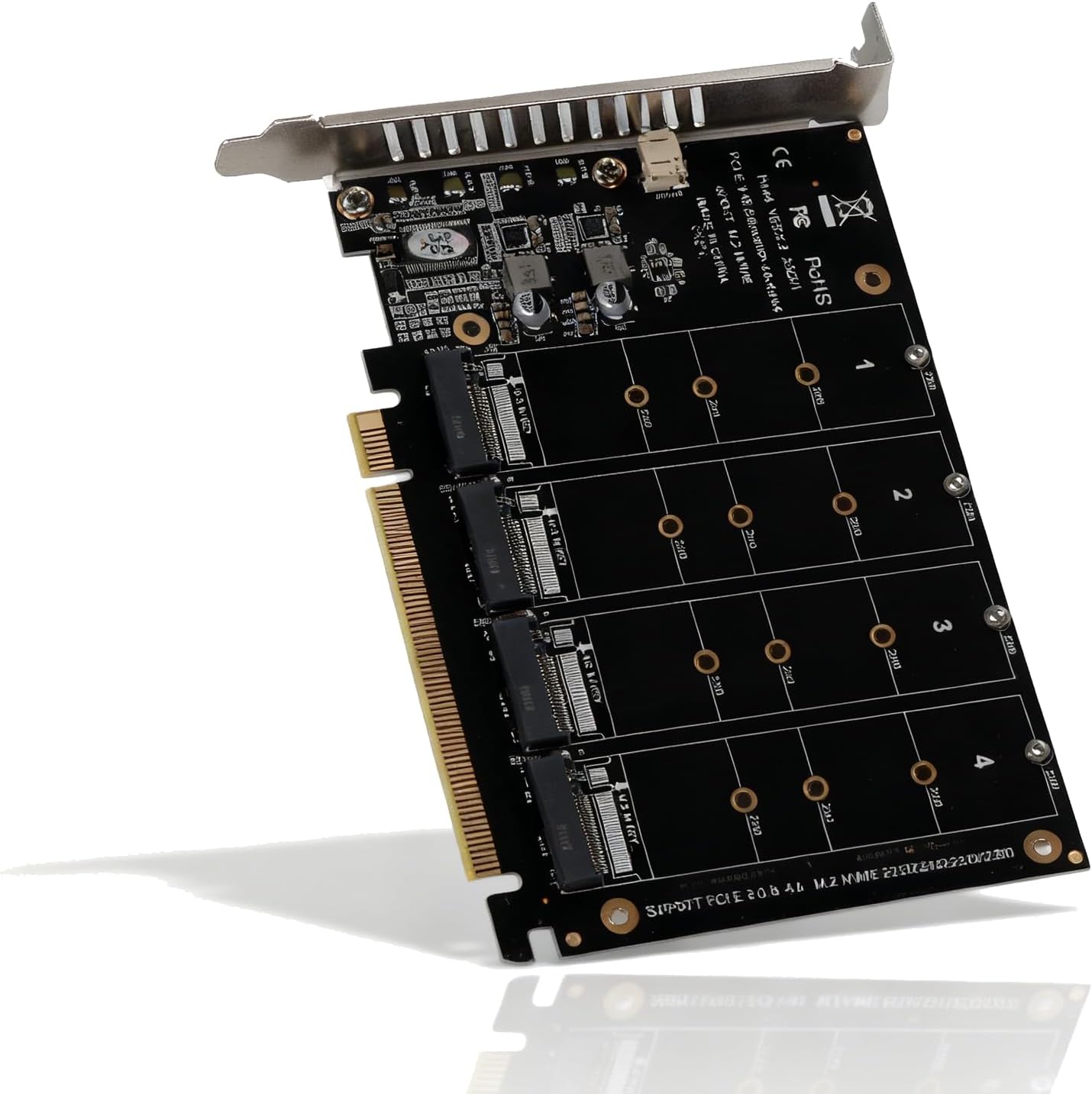 PCIE NVME Adapter Card, 4 Ports M.2 SSD NVME (M Key) to PCIE x16 Expansion Card, Support 2230 2242 2260 2280, 4×32Gbps, with Mounting Accessories (ph44)