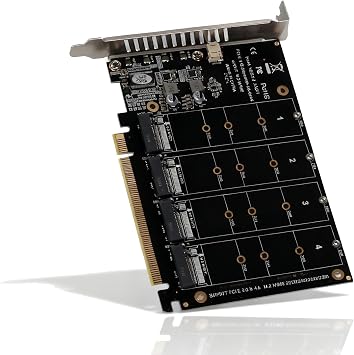 PCIE NVME Adapter Card, 4 Ports M.2 SSD NVME M Key to PCIE x16 Expansion Card, Support 2230 2242 2260 2280, 432Gbps, with Mounting Accessories ph44
