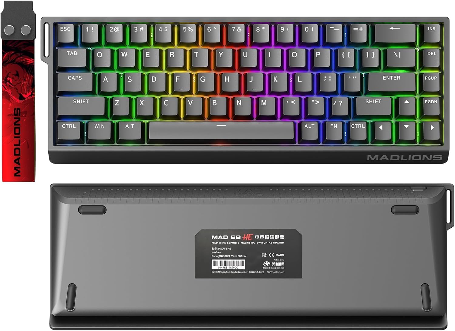 MADLIONS MAD68 HE Rapid Trigger Magnetic Switch Gaming Keyboard,65% RGB Adjustable Actuation Hall Effect Hyper-Fast 8K Polling Rate PBT Keycaps Hot Swap Mechanical Keyboard for PC/Mac Gamer(Black)