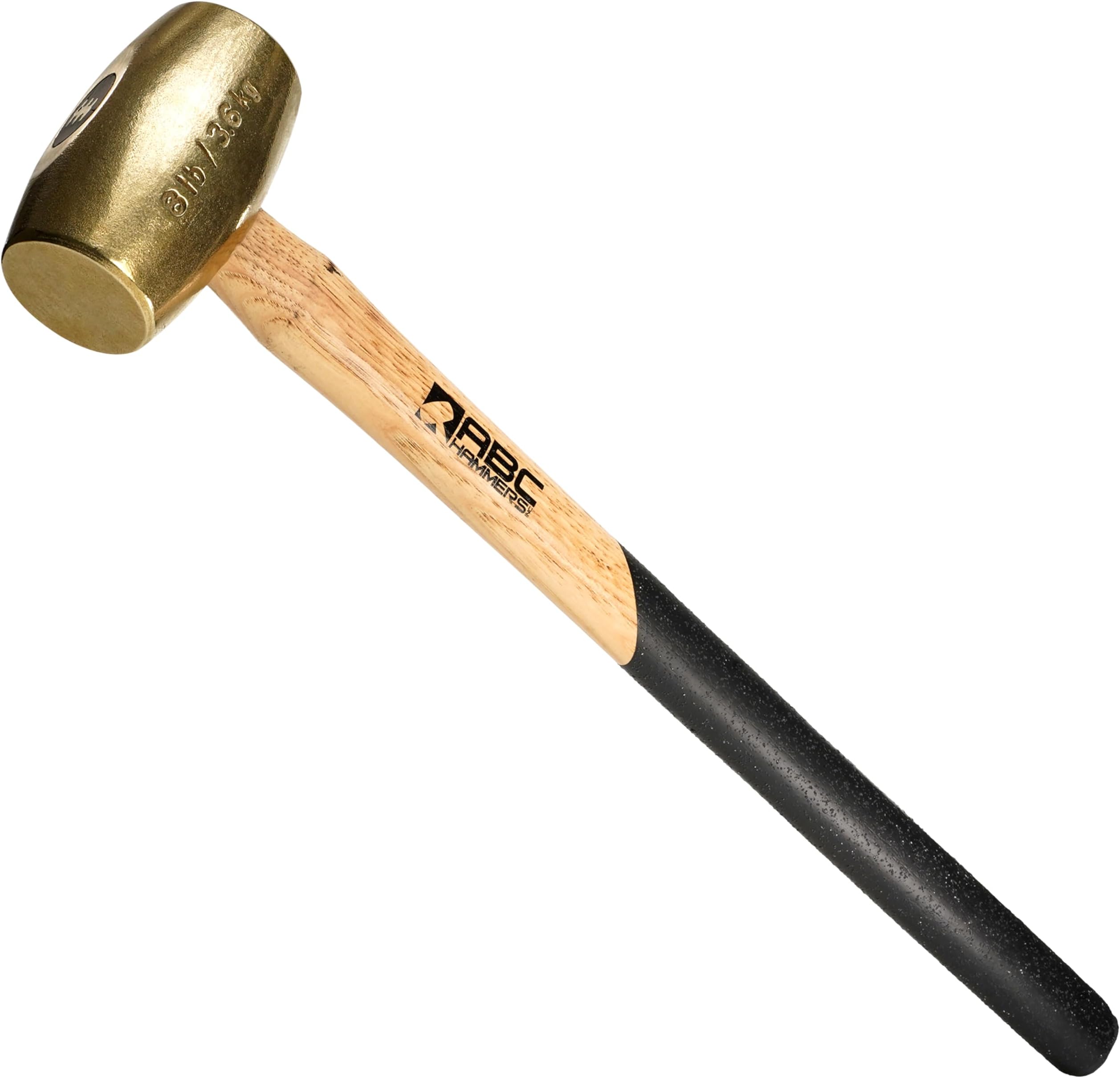 ABC HAMMERS Brass Sledge Hammer - 8 lb. Non-Sparking Hammer with 24" Wood Handle & Double Faced Head - ABC8BWS