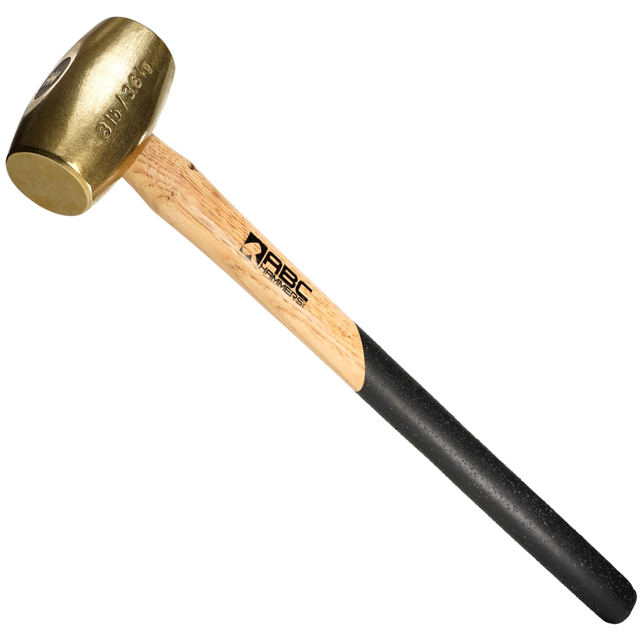 ABC HAMMERS Brass Sledge Hammer - 8 lb. Non-Sparking Hammer with 24" Wood Handle & Double Faced Head - ABC8BWS