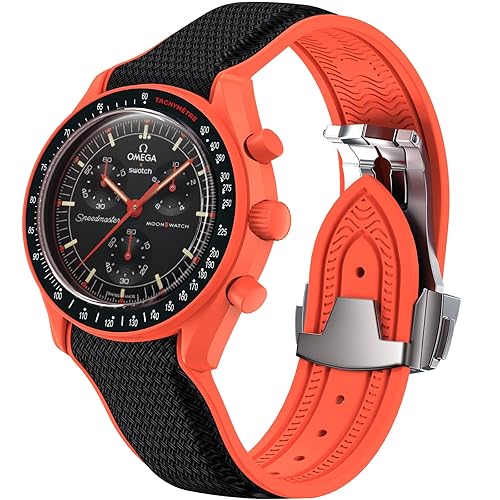 Strap for Omega x Swatch MoonSwatch Watch 20mm,Folding Buckle Band Compatible Omega X Swatch Moonswatch Speedmaster,Curved No Gap Replacement Strap for Men Women
