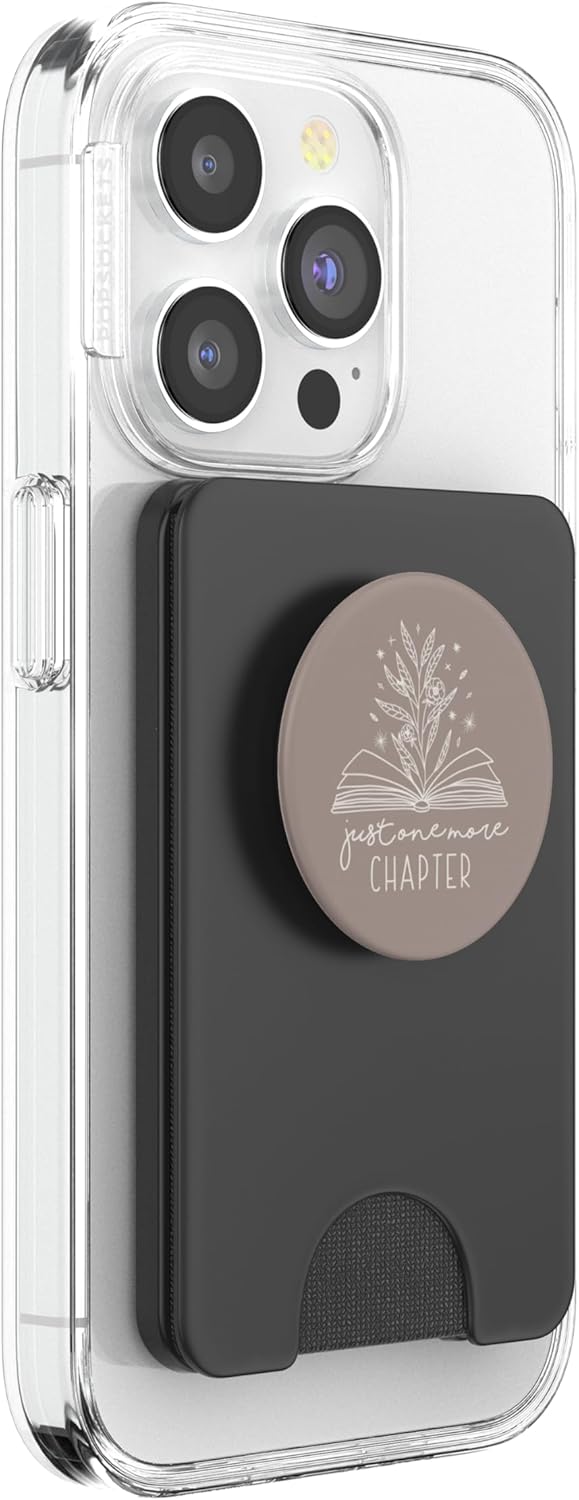 Just One More Chapter - Floral Book Lover (Neutral Taupe) PopSockets PopWallet for MagSafe