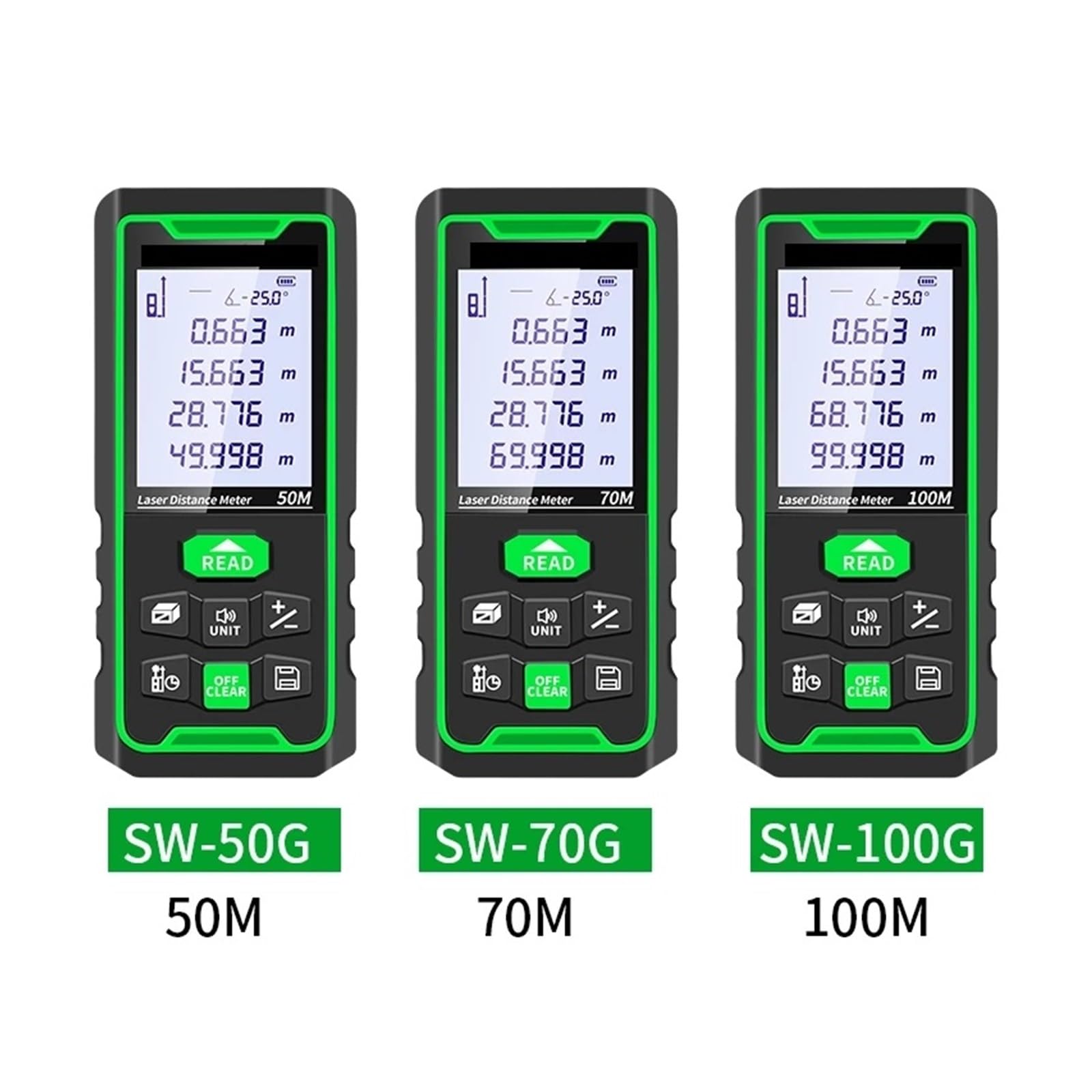 Medidor de área de terreno Telémetro Digital Medidor De Distancia 50m 70m 100m Telémetro Cinta Métrica Regla De Nivel Electrónico Ruleta Mide distancia, área y volumen(50M)