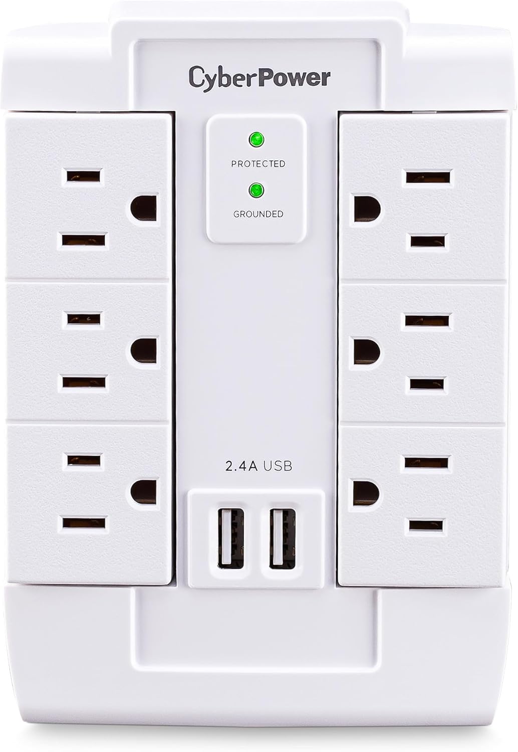 CyberPower CSP600WSURC2 Surge Protector, 1500J/125V, 6 Swivel Outlets, 2 USB Charging Ports, Wall Tap Design, White, UL listed
