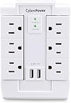 CyberPower CSP600WSURC2 Surge Protector, 1500J/125V, 6 Swivel Outlets, 2 USB Charging Ports, Wall Tap Design, White, UL listed