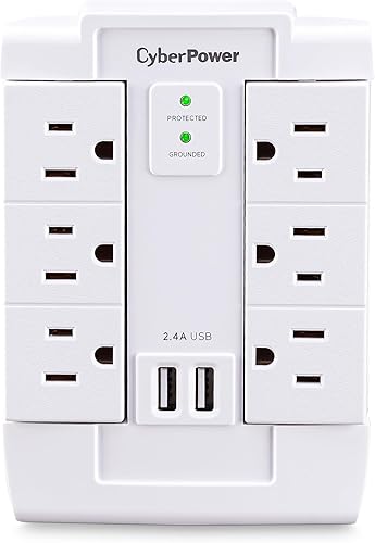 Miniatura 11 de CyberPower CSP600WSURC5 - Protector de sobretensiones profesional, 900J/125V, 6 tomas giratorias, 1 puerto de carga USB-C, diseño de enchufe