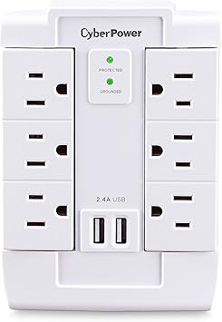 CyberPower CSP600WSURC2 Surge Protector, 1500J/125V, 6 Swivel Outlets, 2 USB Charging Ports, Wall Tap Design, White, UL listed