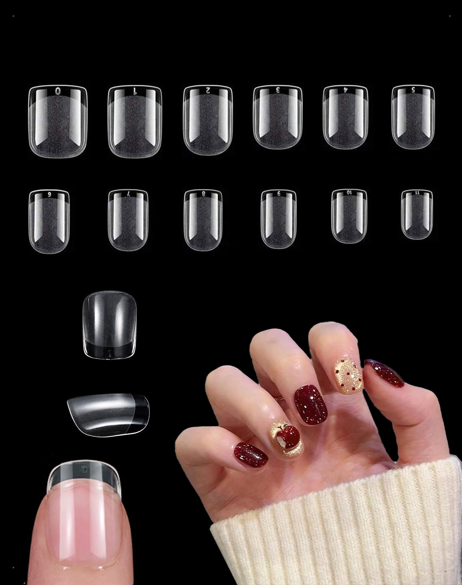 240 Pezzi Unghie Finte Quadrate, 12 Taglie Tip In Gel Per Unghie Copertura Completa, Trasparente Nail Tips Preformate Per Nails DIY Art Principiante, Semi-Smerigliato Soft Gel Tips A Quadrate