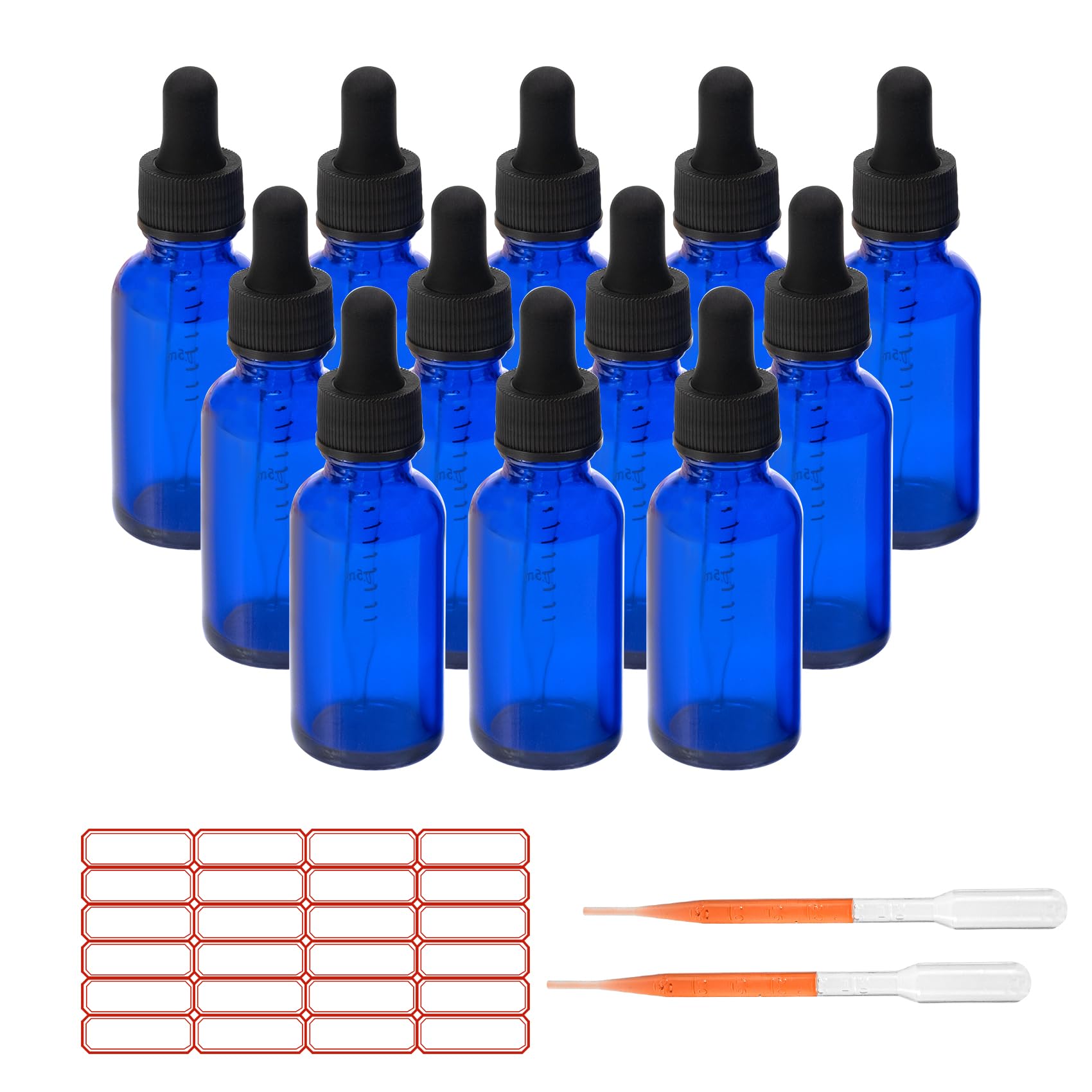 Produktbild von 12x ALWSCI Braunglas-Tropfflasche 60 Ml – Mit Pipette Und Skala, Für ätherische Öle & Tinkturen