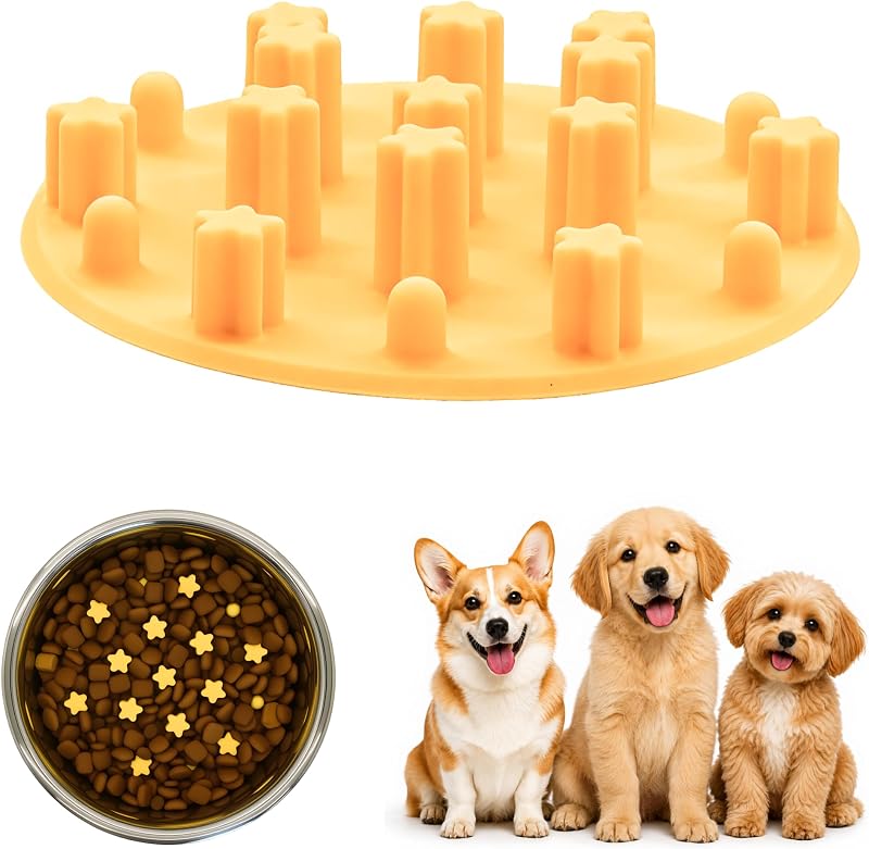 Comedouro Lento de Silicone para Cães e Gatos, Inserto Médio 12,19 cm Amarelo