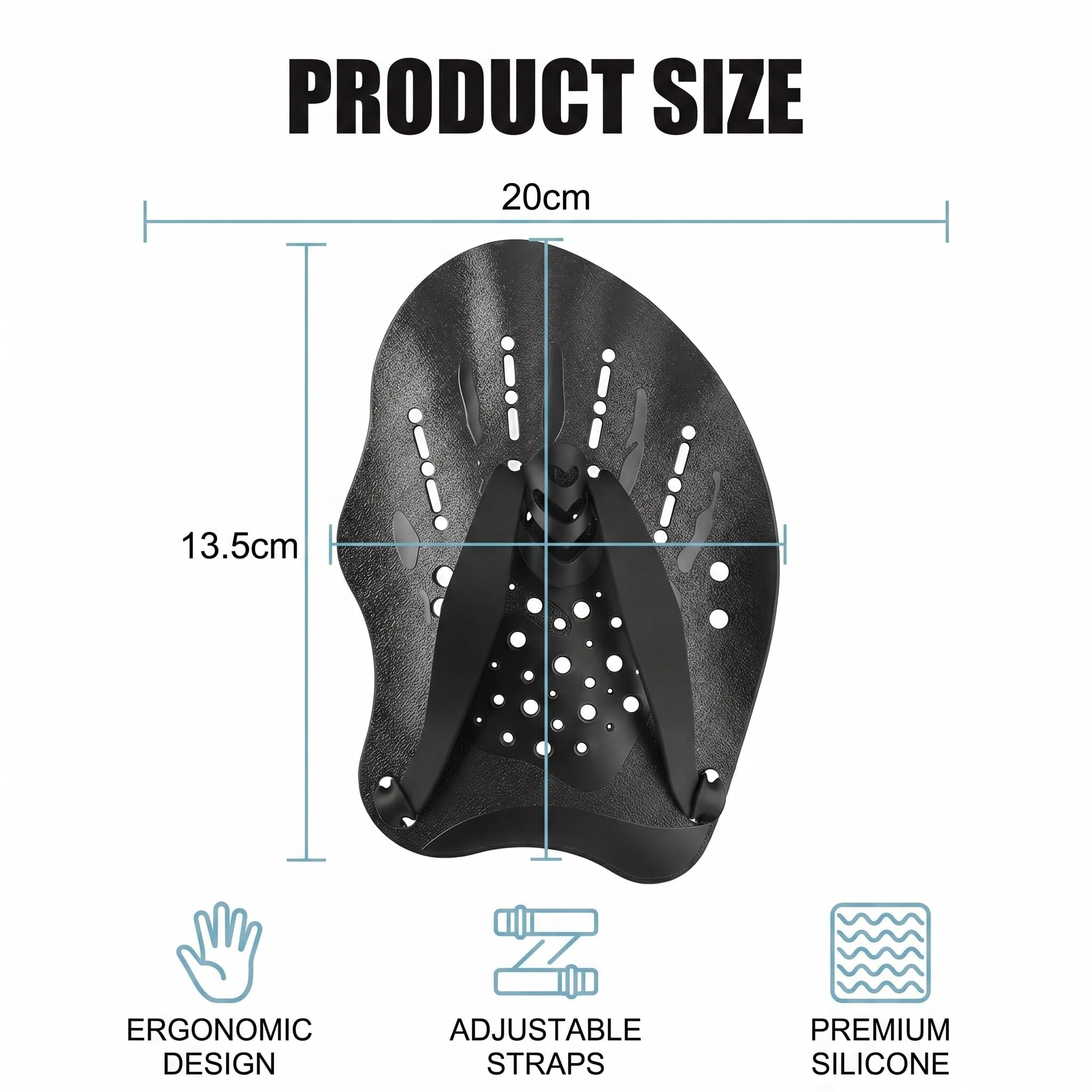 Palette Nuoto Piscina Adulti, 1 Paio Nere in Silicone con Cinghie Regolabili per Allenamento Tecnica e Resistenza