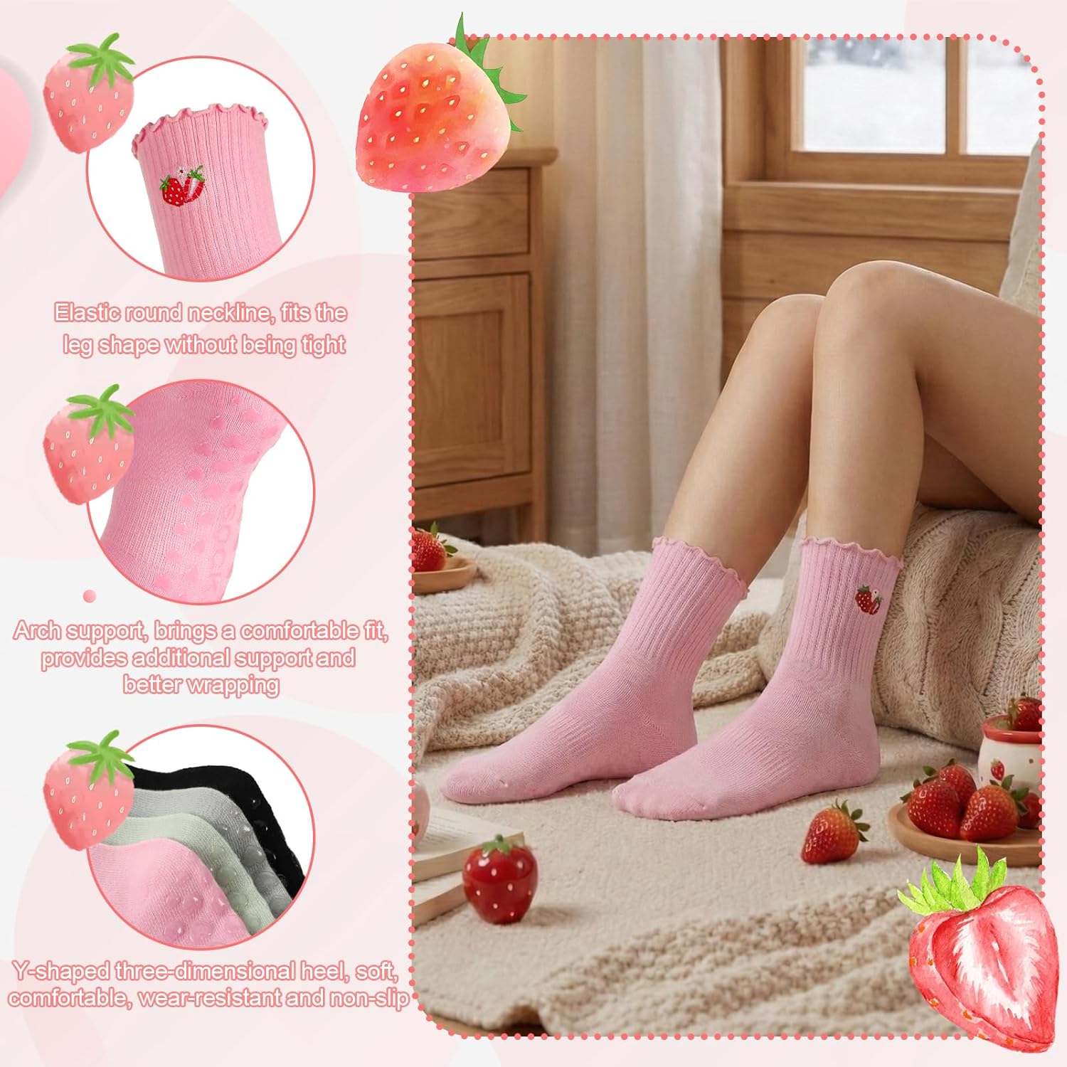 Jspupifip 4 Pairs Women Non-Slip Yoga Socks Cute Ruffle Grippy Socks for Pilates Barre Ballet Fitness Workout - Image 3