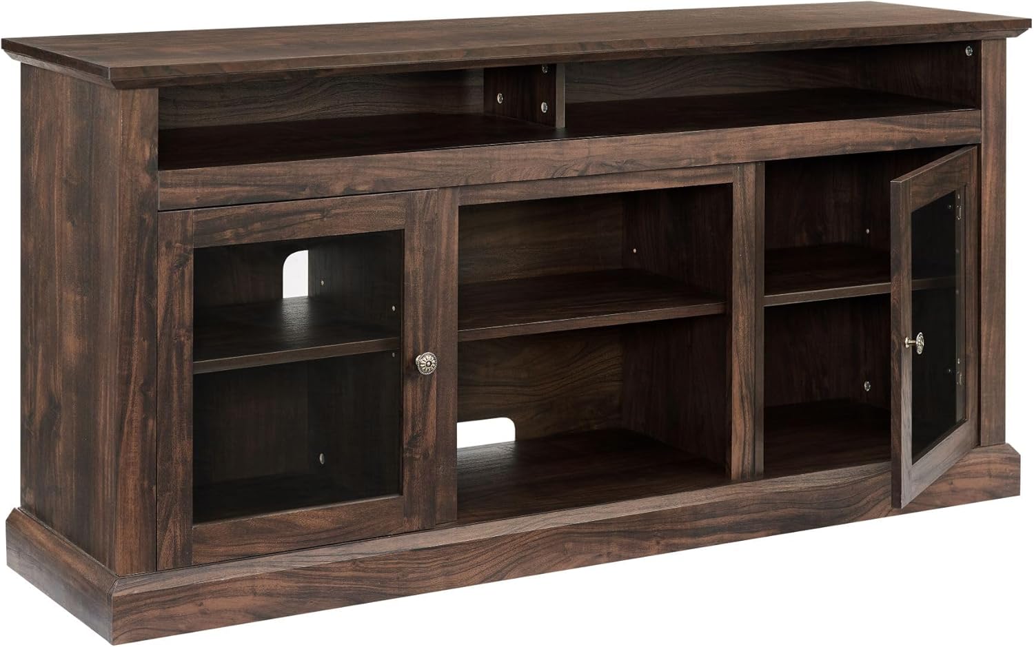 60" Modern TV Stand for TVs Up to 65 Inch, Wooden TV Stand with Glass Doors, Large Entertainment Center with Adjustable Shelves, Rack for Living Room (Country, Espresso)