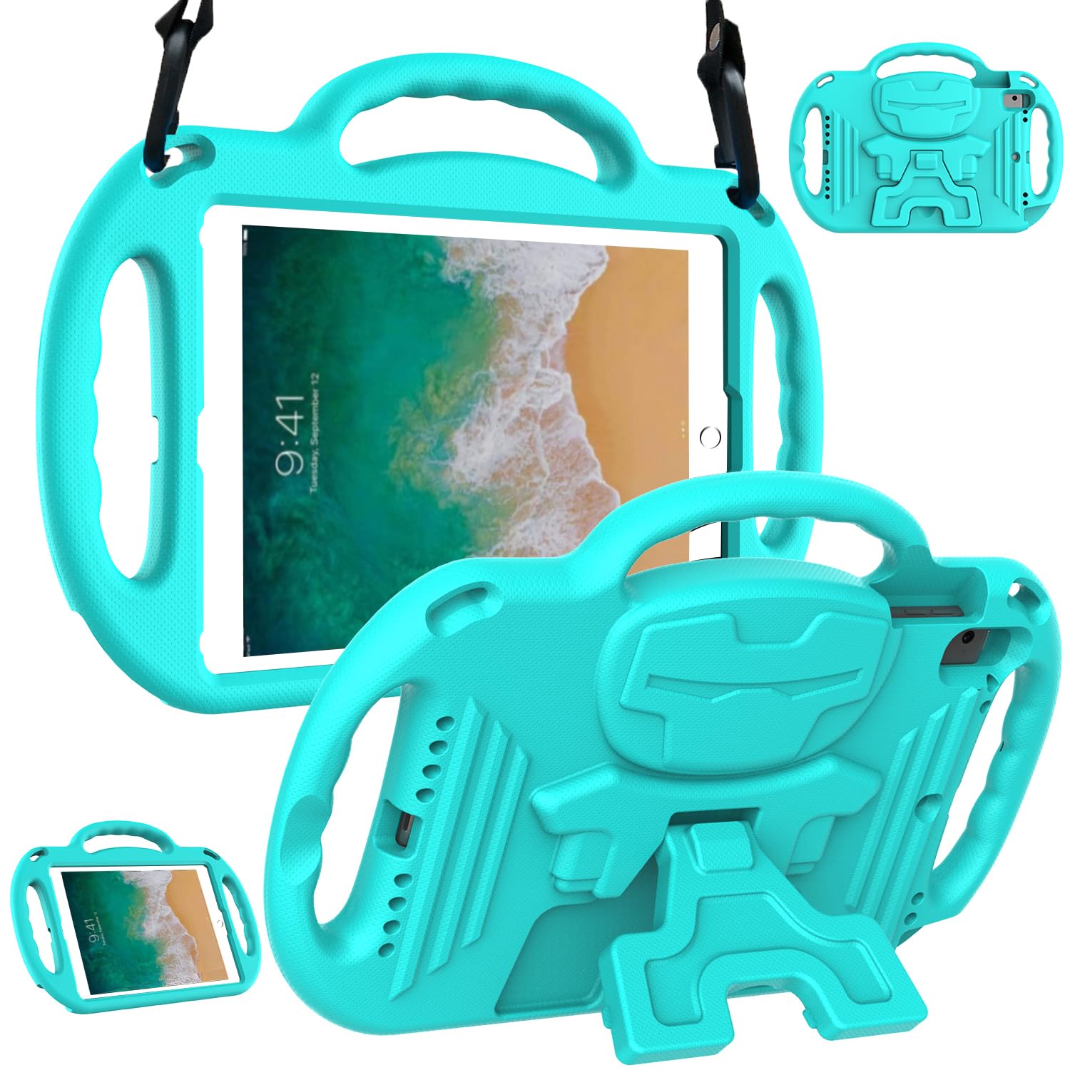 LTROP iPad 6th Generation Case, 9.7 iPad Case 2018, iPad 9.7-Inch Case - Light Weight Shock Proof Handle Stand Shoulder Strap Kids Case for 9.7 inch Apple iPad 6th Gen/ 5th Gen/Air 2/ Air - Turquoise