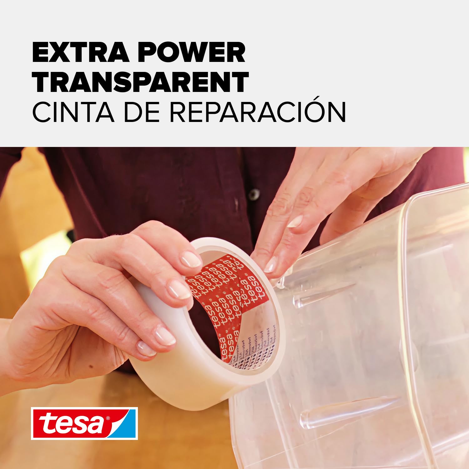 Tesa Extra Power Clear Duct Tape Cinta Impermeable de Reparación Transparente para Exteriores, 10 m x 50 mm