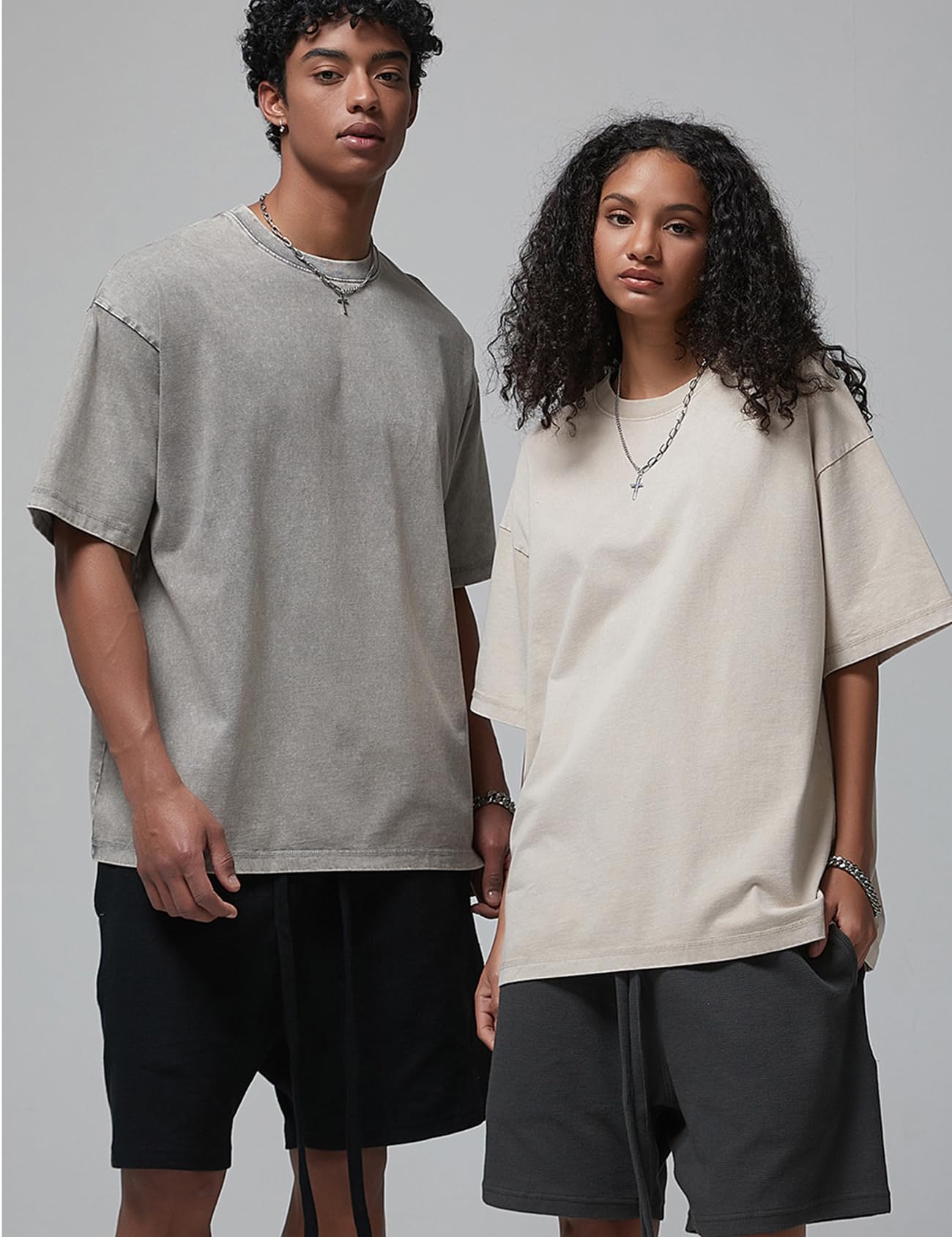 Arssm Übergroße Herren-T-Shirts, Vintage-T-Shirt, lockere Passform, kurzärmelig, lässig, Streetwear, Baggy Washed, Unisex-Top