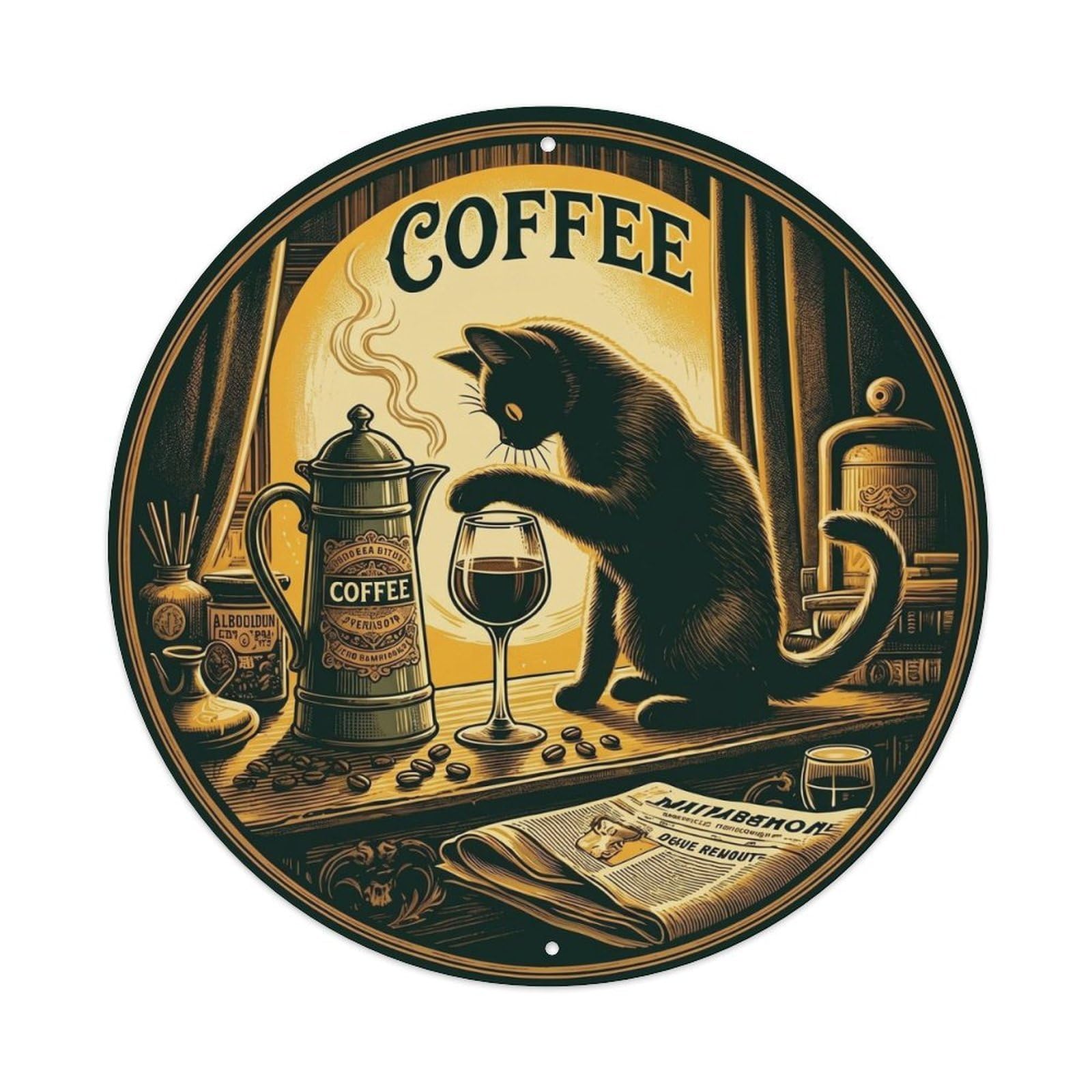 Black Cat Coffee Lover Vintage Animal Wall Decor 3 Metal Tin Sign