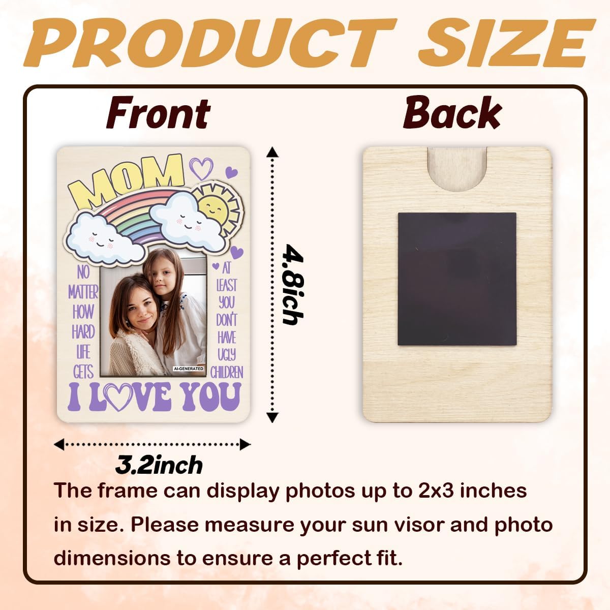 Funny Mothers Day Gift for Mom, Fridge Magnetic Picture Frame, Mom Wooden Photo Frame, No Matter How Hard Life Gets at Least You Dont Have Ugly Children, Rainbow Photo Decor image 2